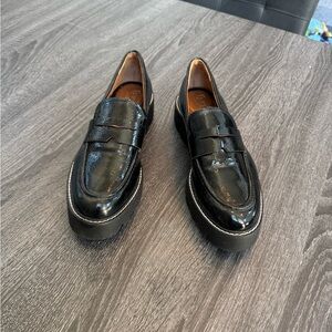 Franco Sarto Cassandra Black Patent Leather Platform Lug Loafers Size 8.5